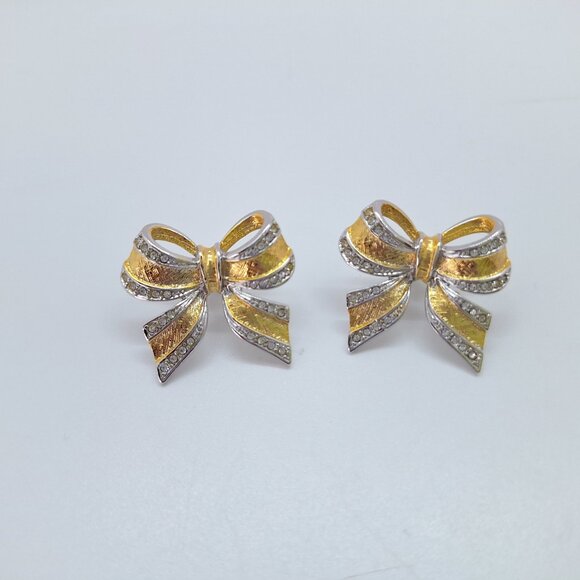 Vintage gold and silver tone bow earrings - Picture 6 of 8